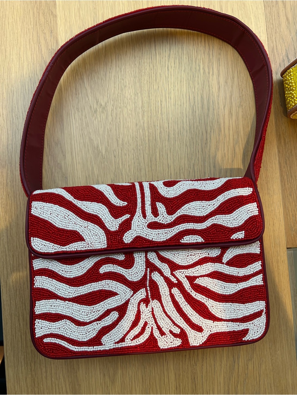 Women's Red & White Beaded Shoulder Bag